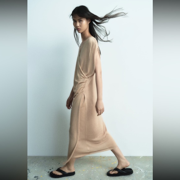 Zara knit neutral ruched detail long dress tunic - Picture 4 of 12